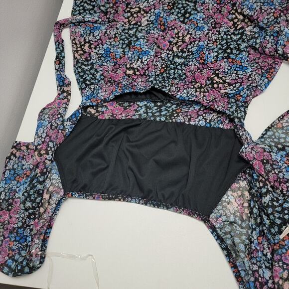 Ditzy Floral Tie Back Ruffle Dress Rewind Medium Blue Purple Peasant - Picture 10 of 15